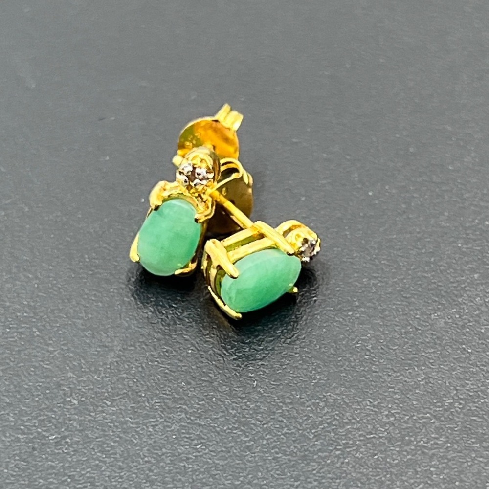 Womens 18k Yellow Gold Over Sterling Sm Diamond Emerald Designer Stud Earrings‎
